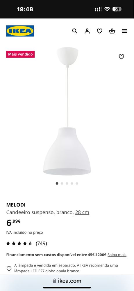 Vendem-se candeeiros Ikea com lampadas