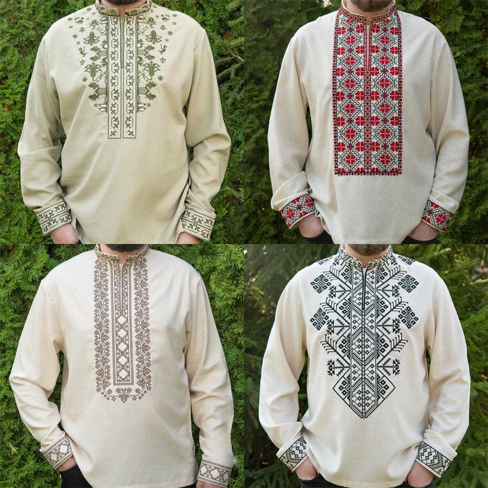 Вишиванка чоловіча лляна українська сорочка вишита з довгим рукавом