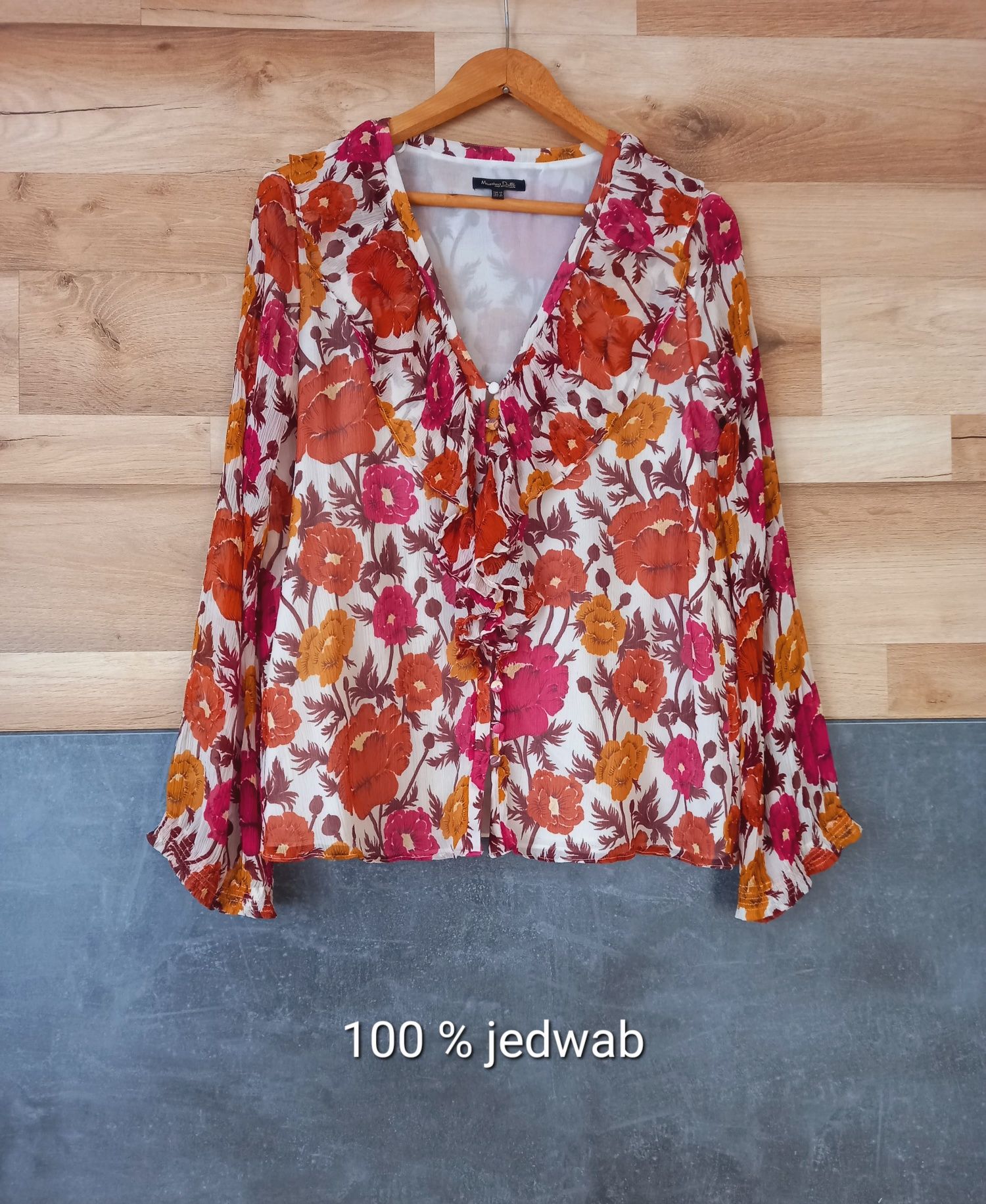 Massimo Dutti jedwabna koszula w kwiaty kwiatki dekolt V w serek