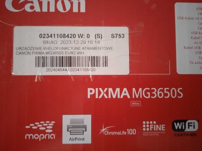 Wielofunkcyjna drukarka Canon Pixma MG3650s biała NOWA!!