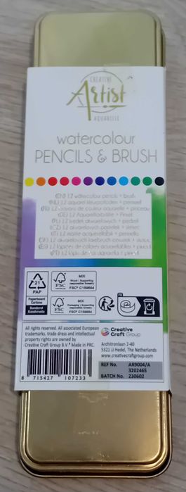 Creative Artist -zestaw 12 kredek akwarelowych+pędzel,w metalowym etui