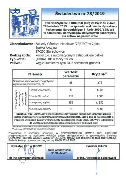 Kocioł z podajnikiem na ekogroszek Zębiec Koral 18 kW - 5klasa - ED