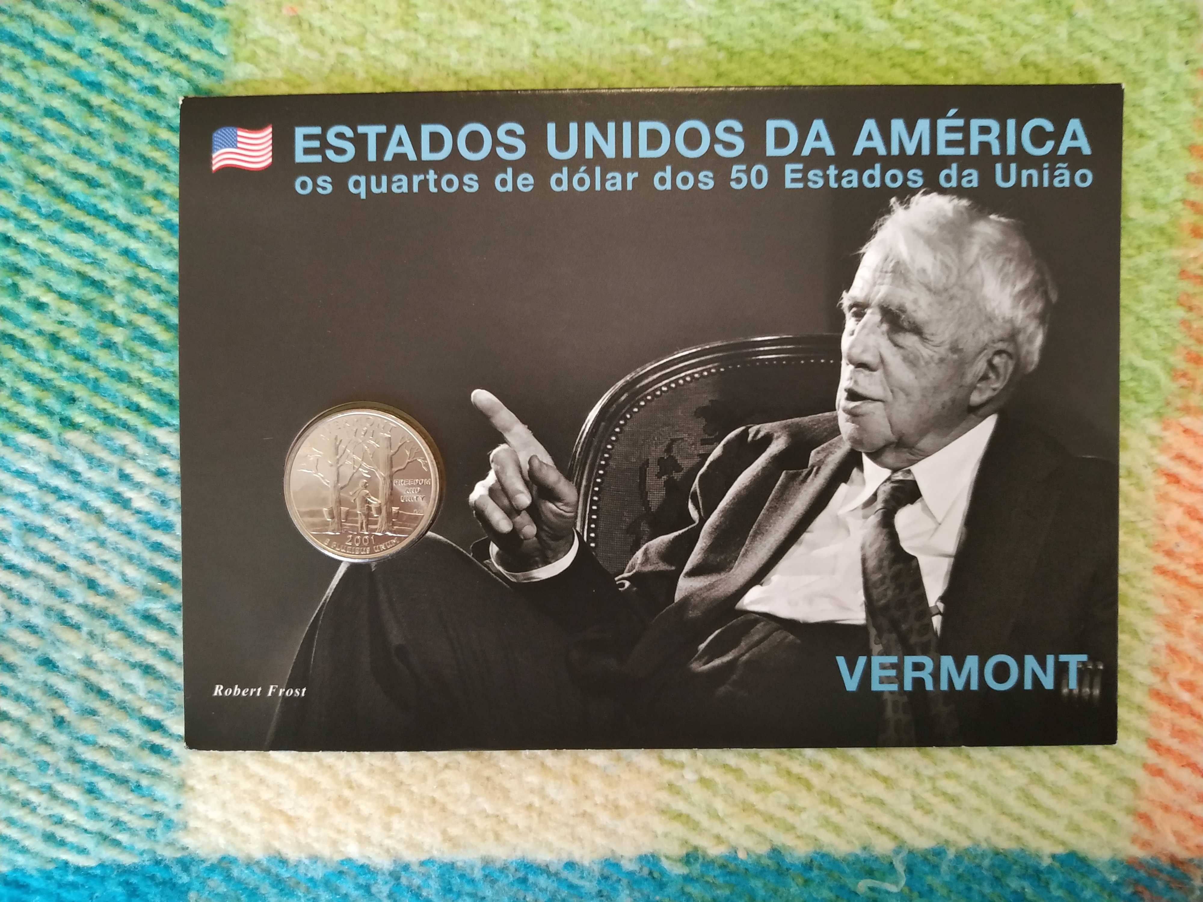 EUA - moeda de 1/4 de dólar de 2001 Vermont - coincard