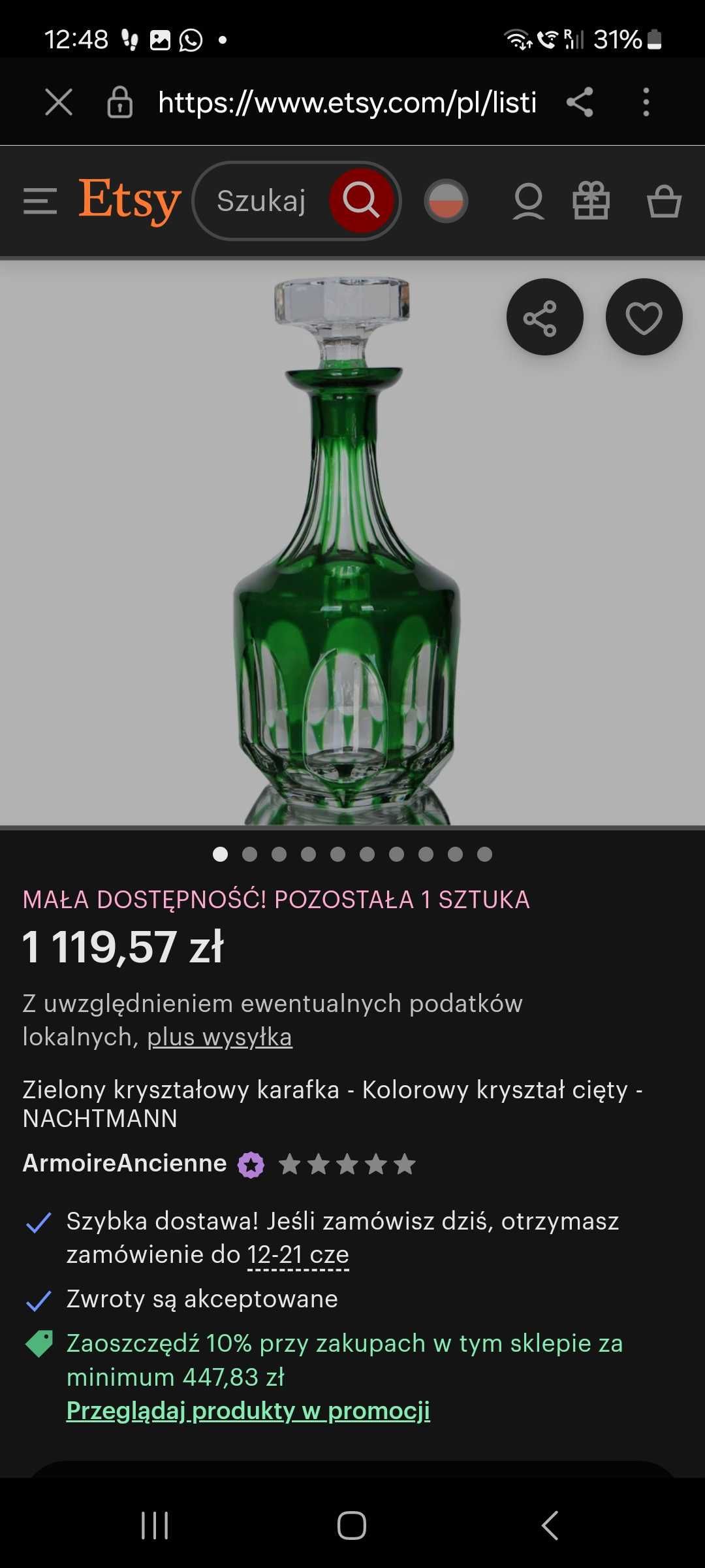Karafka zielona na alkohol