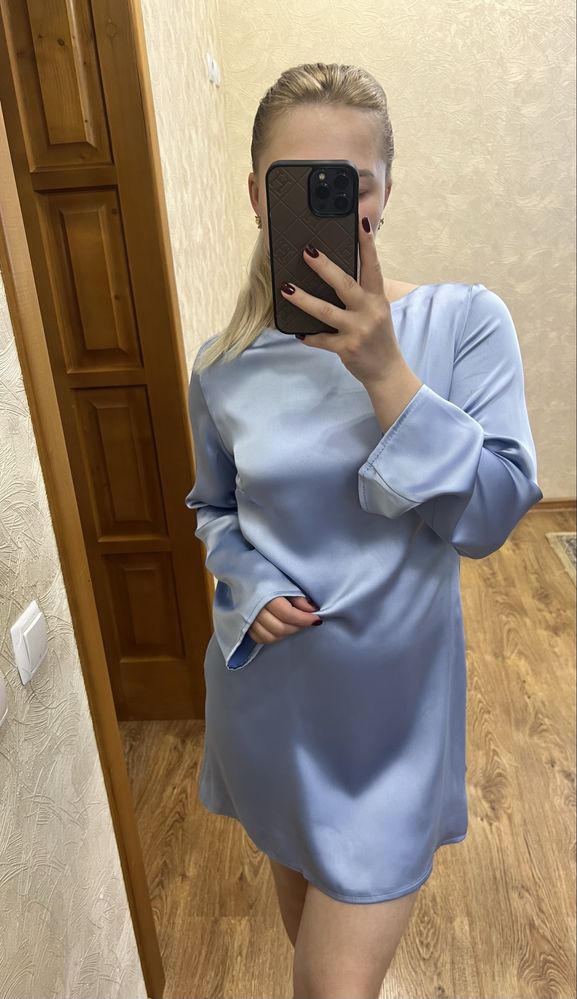 Сукня атласна голуба,міді рубчик рожева