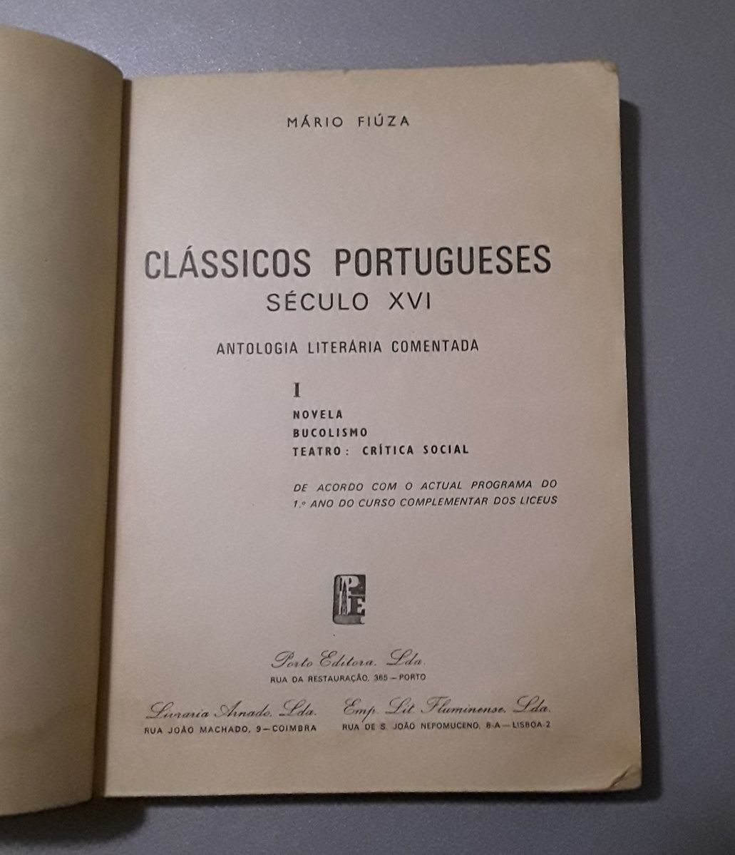 Clássicos Portugueses - Século XVI - Mário Fiúza, 1 Volume