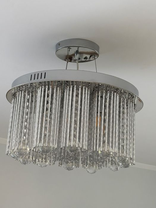 Piękna lampa wisząca Glamour srebrna do salonu kryształki,3barwypiękna