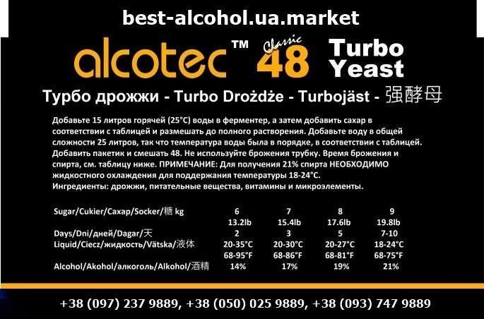 Дріжджі спиртові Alcotec 48 Classic Turbo 10 штук