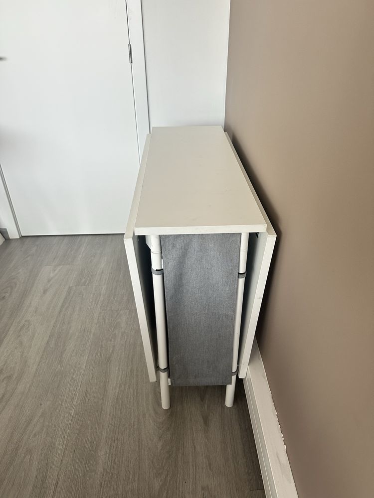 Mesa extensível de abas rebatíveis c/arrumação, branco/cinz clr