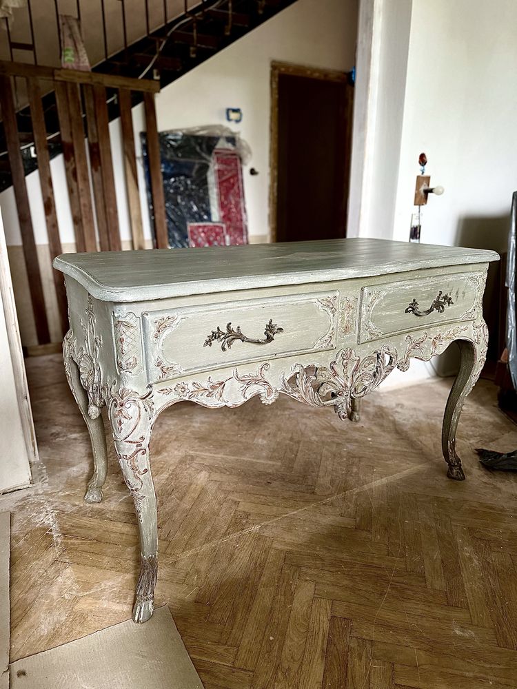 Konsola stół drewniany oliwkowy Ludwik XV styl francuski prowansalski