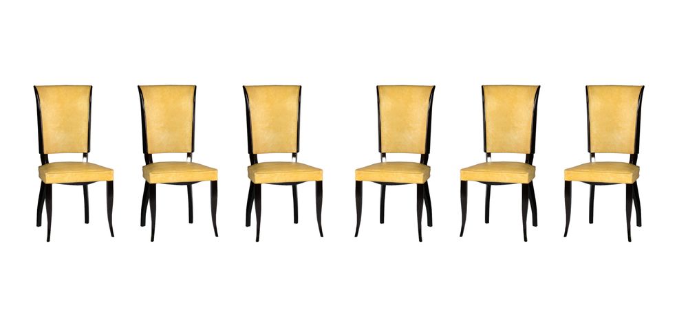 Cadeiras jantar vinil amarelo Jules Leleu Art Deco | século XX