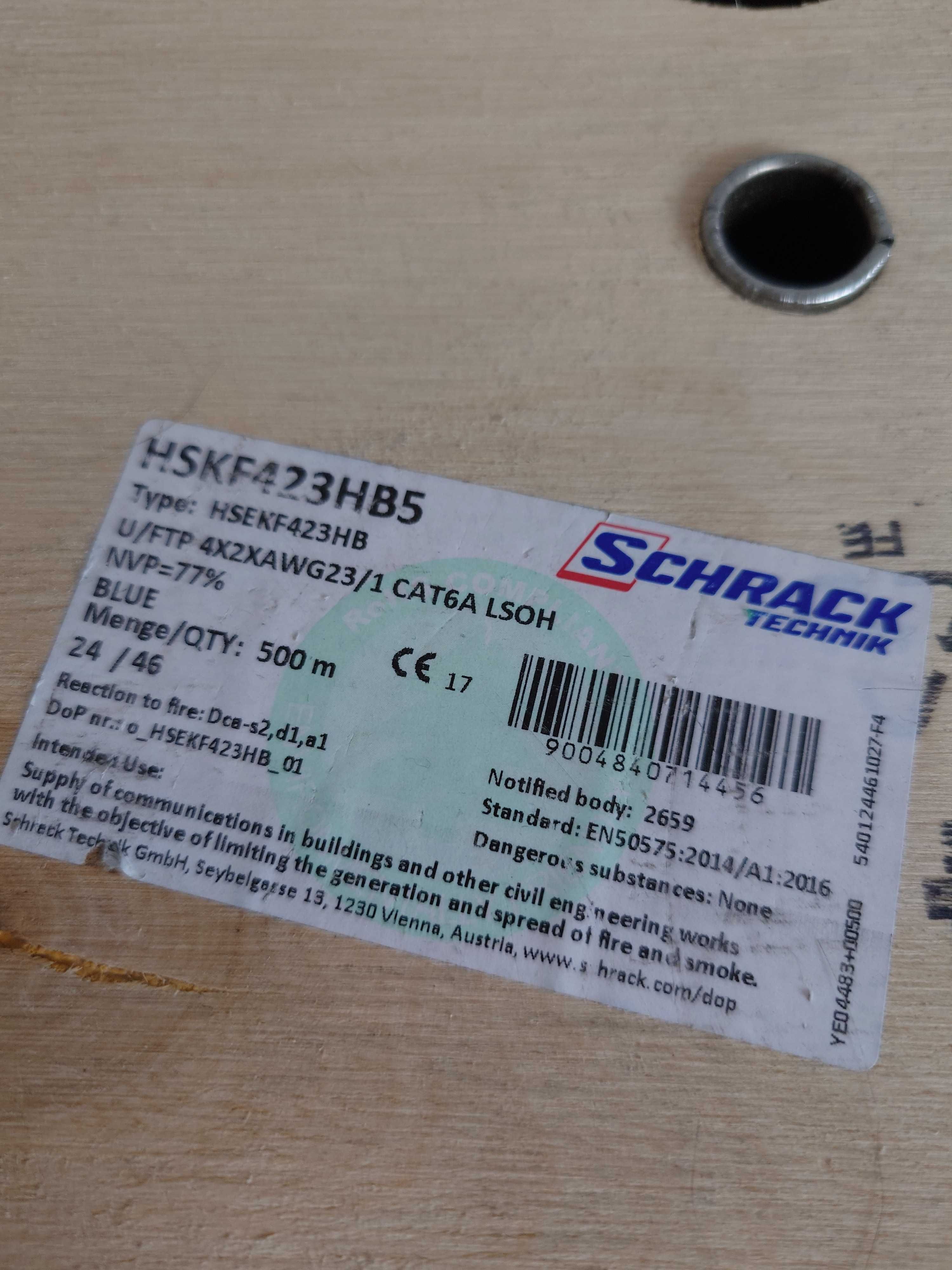 Kabel U/FTP Kat.6a, 4x2xAWG23/1, 500Mhz, LS0H, nieb., Dca