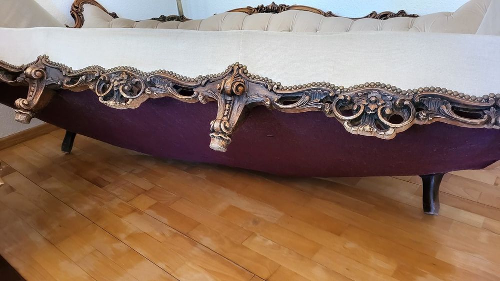 Sofa i fotele barok ludwik klasyczny wypoczynek kremowy drewno antyk