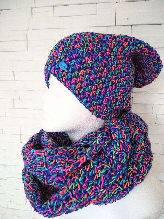 Komplet komin i czapka szydełko prezent narty