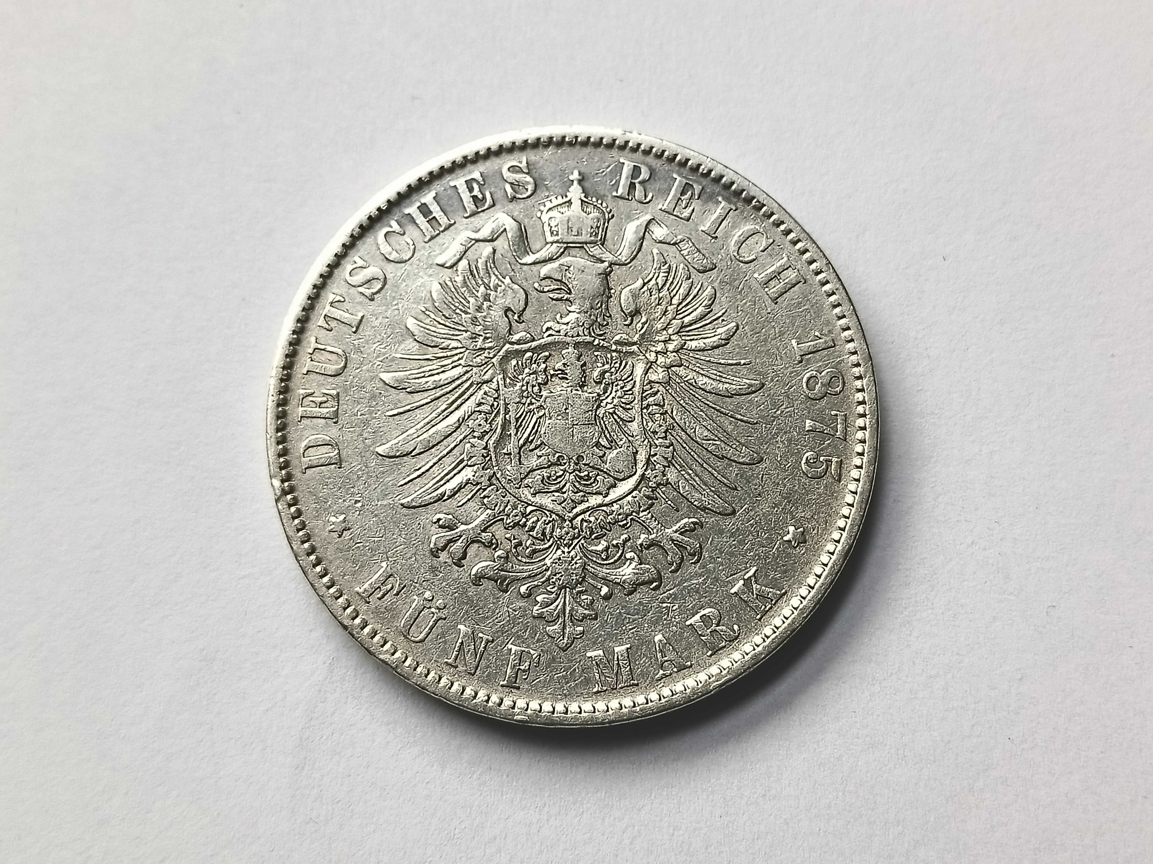 5 Marek Saksonia 1875 E Albert rzadka oryginał Srebro