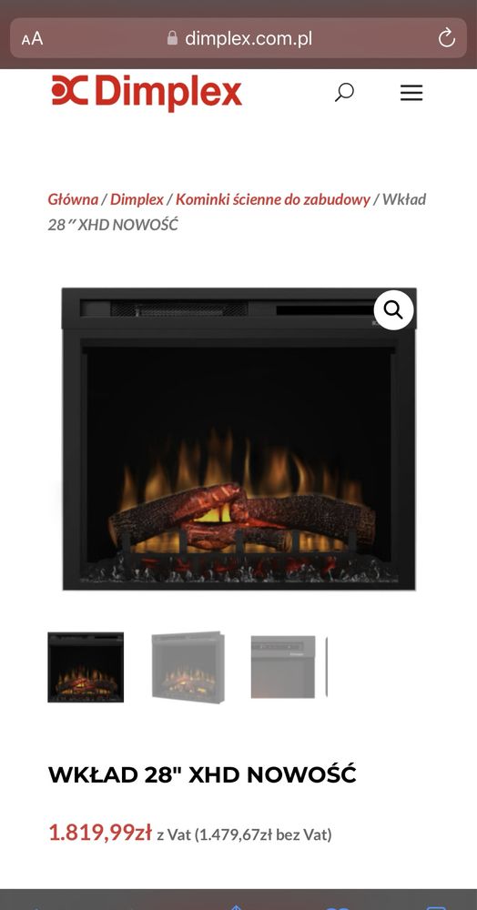 Wkład kominkowy elektryczny do zabudowy Dimplex Optiflame 28" XHD LED