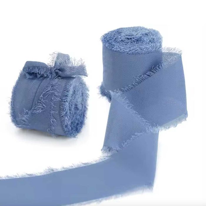 Błękitna niebieska wstążka szyfonowa ręcznie rwana 4 x 500 cm - 2 szt