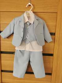 Niebieski zestaw garnitur kamizelka krawat koszula  80/86 cm chrzest