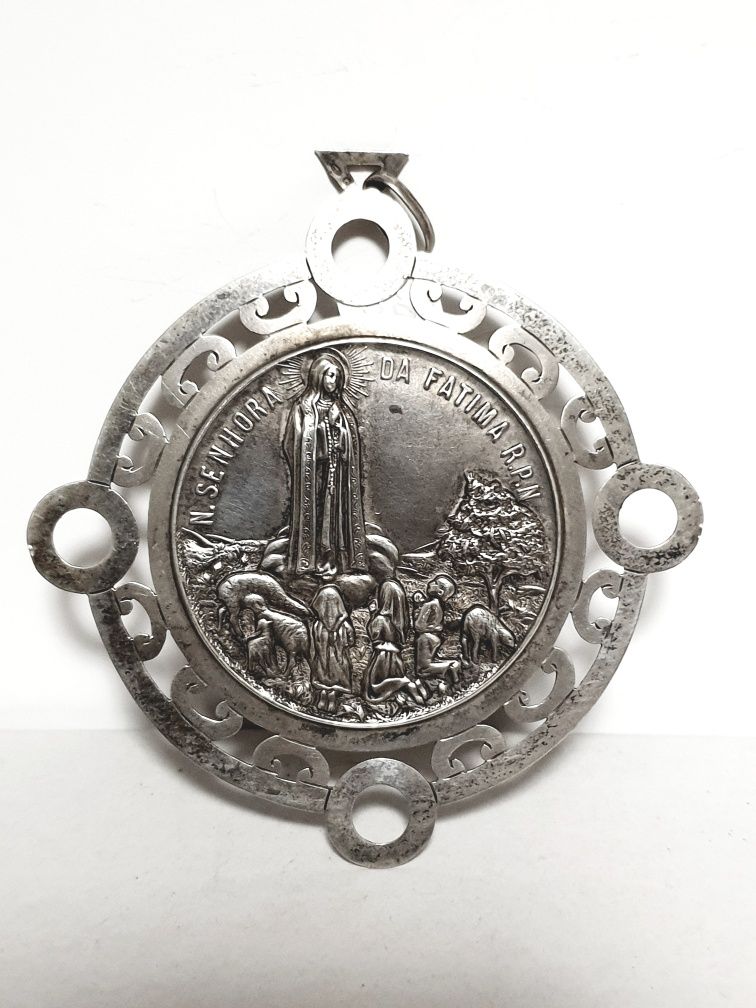 Lindos grandes antigos pendentes da Nossa Senhora de Fátima em prata