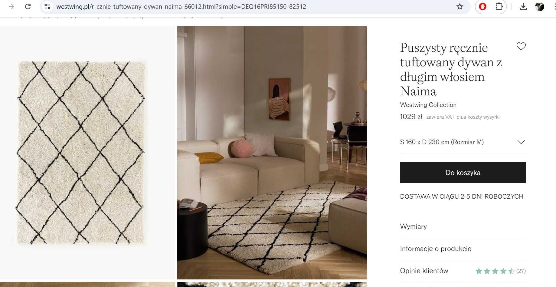 Dywan Westwing Naima 160x230 puszysty ręcznie tuflowany Duży długie wł