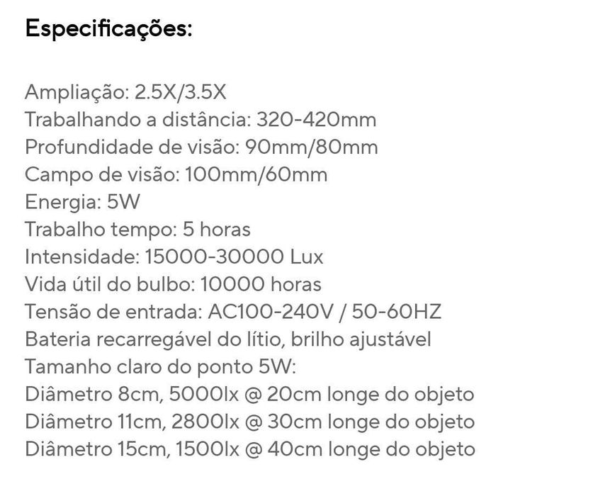 Lupas de ampliação com luz (2.5x)