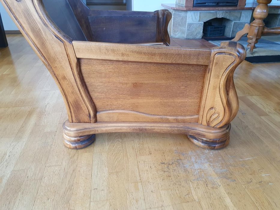 Zestaw wypoczynkowy drewno/skóra