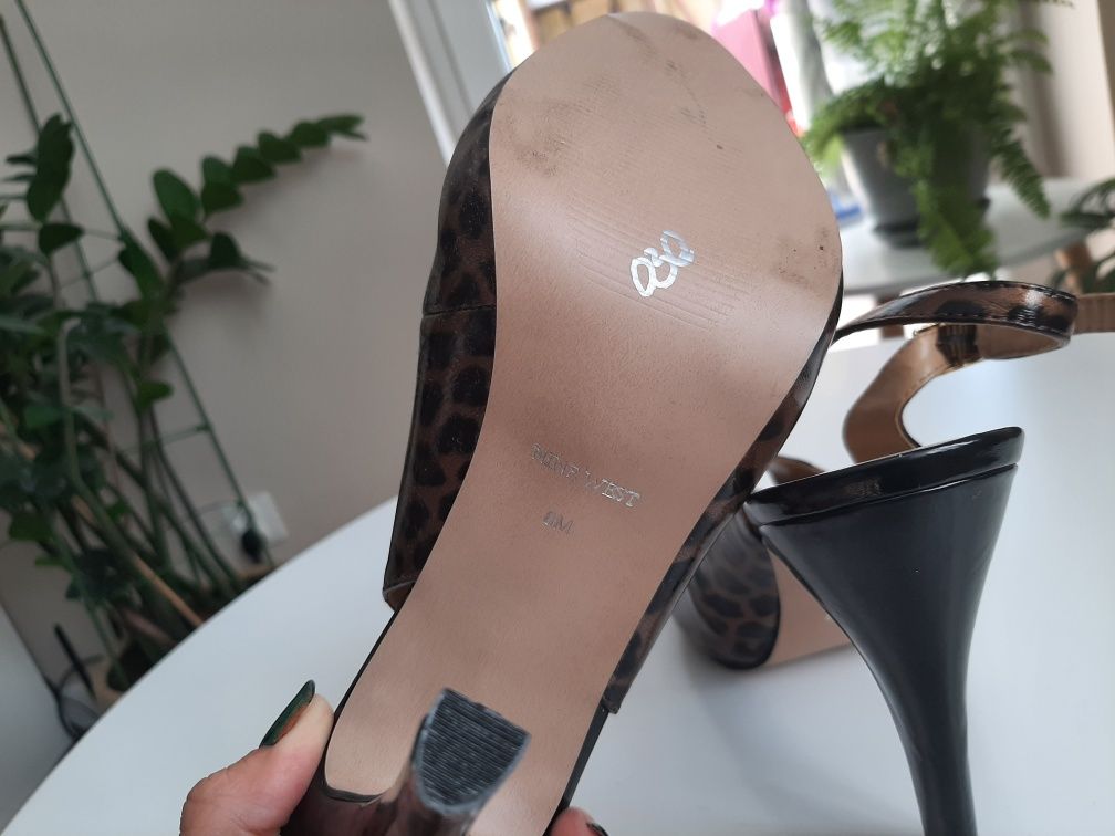 Nowe NINE WEST roz 38 sandały na obcasie open toe skórzane panterka