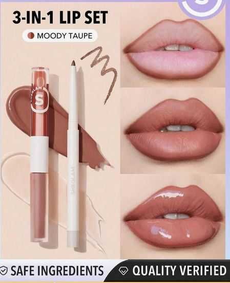 SHEGLAM Zestaw do makijażu ust pomadka + konturówka + olejek