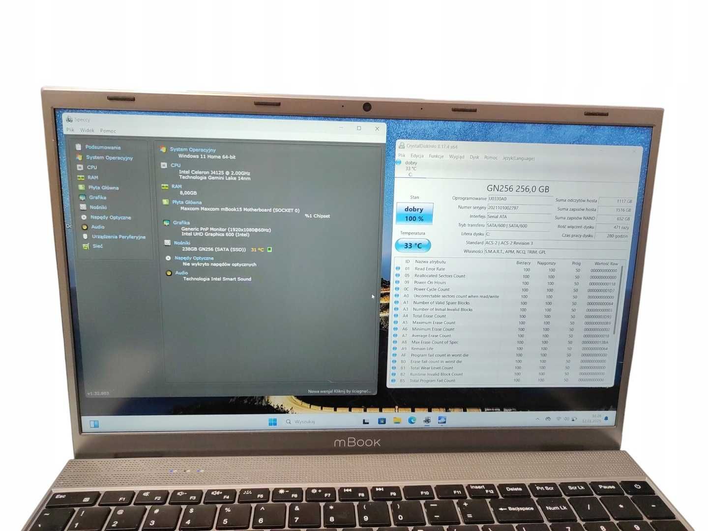 Laptop Maxcom mBook 15 celeron j4125 8gb 256gb ssd uhd 600 ładowarka