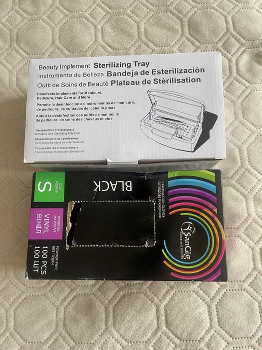 Контейнер для стерилізації та дизенфекції, чорні рукавиці розмір S