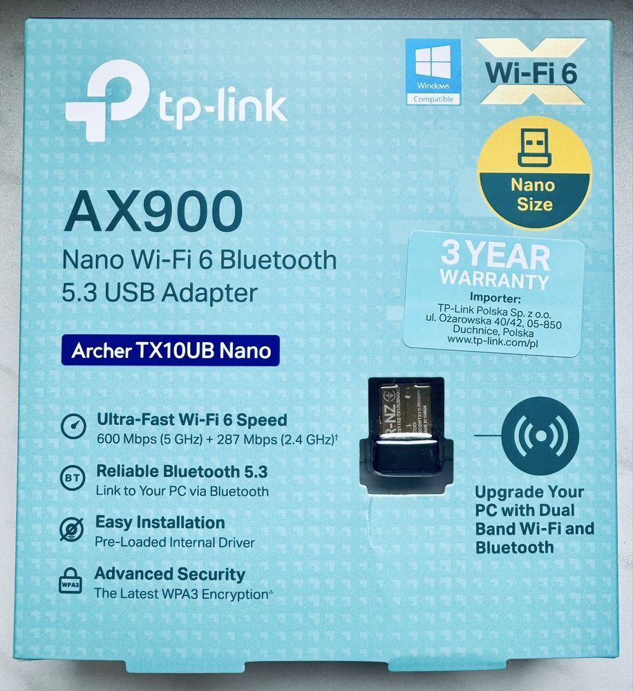 TpLink AX900 Nano Dual Band Wi-Fi 6 Bluetooth 5.3 USB Adapter