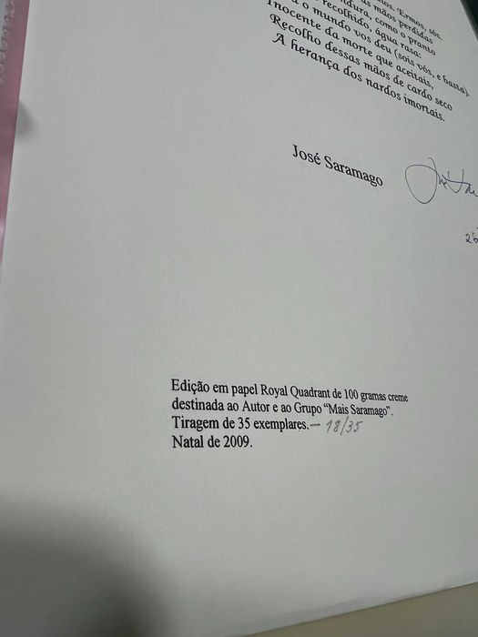 Poema Original José Saramago Assinado