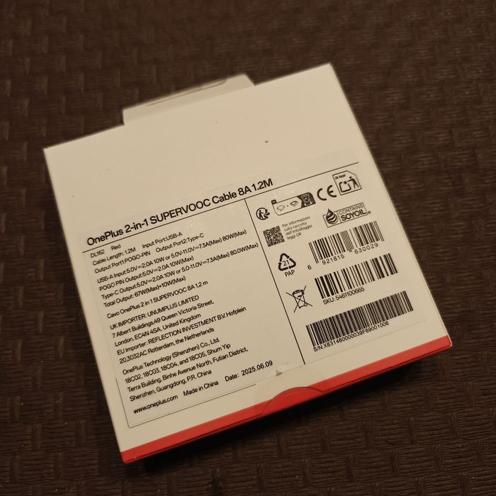 Cabo OnePlus Supervooc 2 em 1- 80W