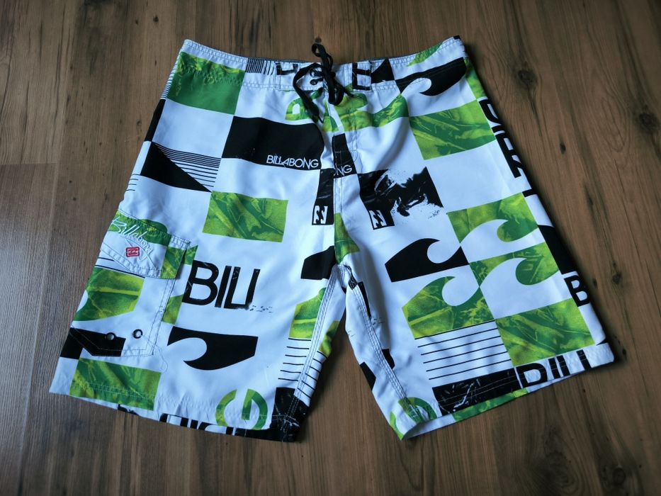 Billabong szorty męskie 38 kąpielowe z kieszenią wiązane białe zielone