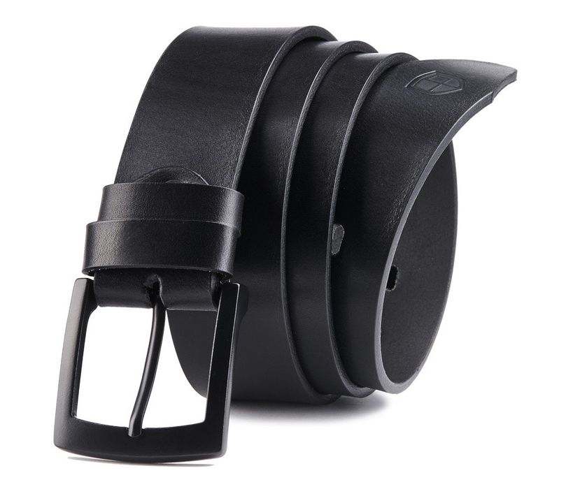 skórzany pasek z czarną, metalową klamrą - peterson