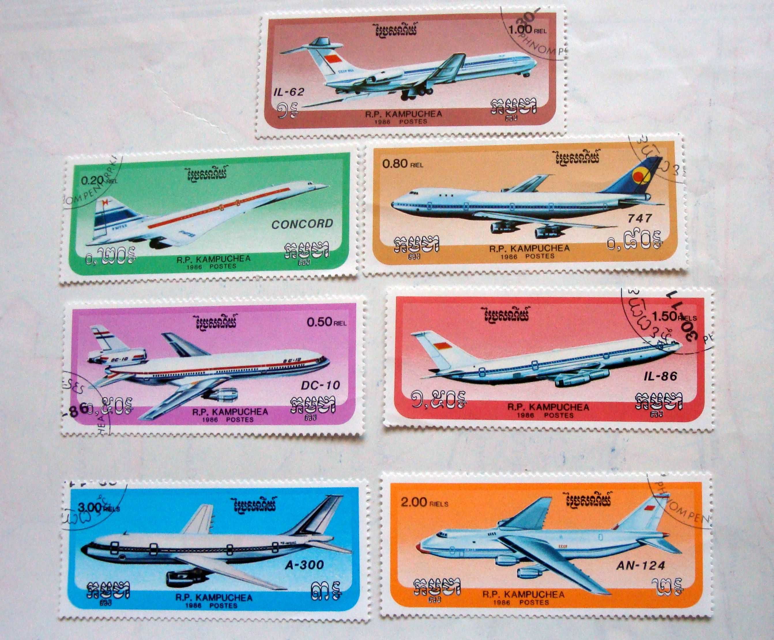 Серия марок Кампучия 1986 – Современные самолеты