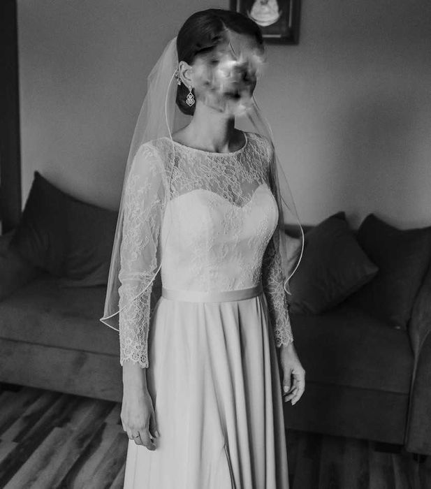 suknia ślubna rozmiar s, zwiewna, kolor śmietanka