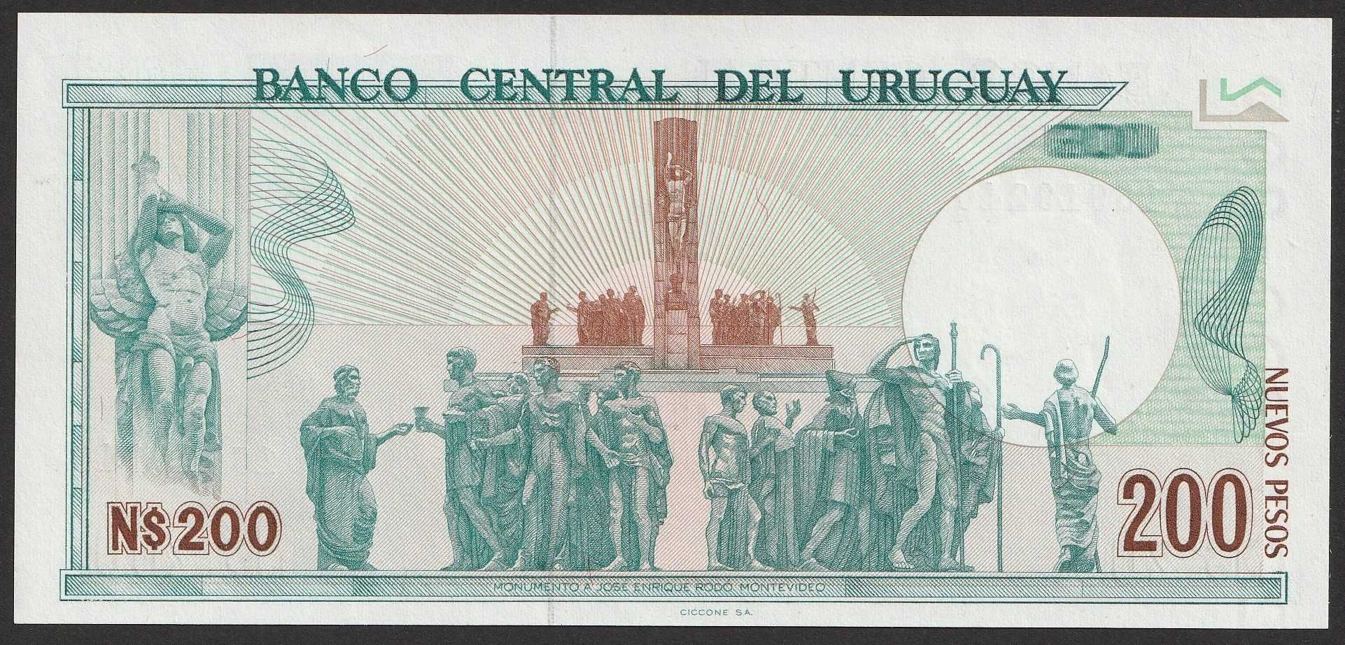 Urugwaj 200 pesos 1986 - Jose Enrique Rodo - stan bankowy UNC