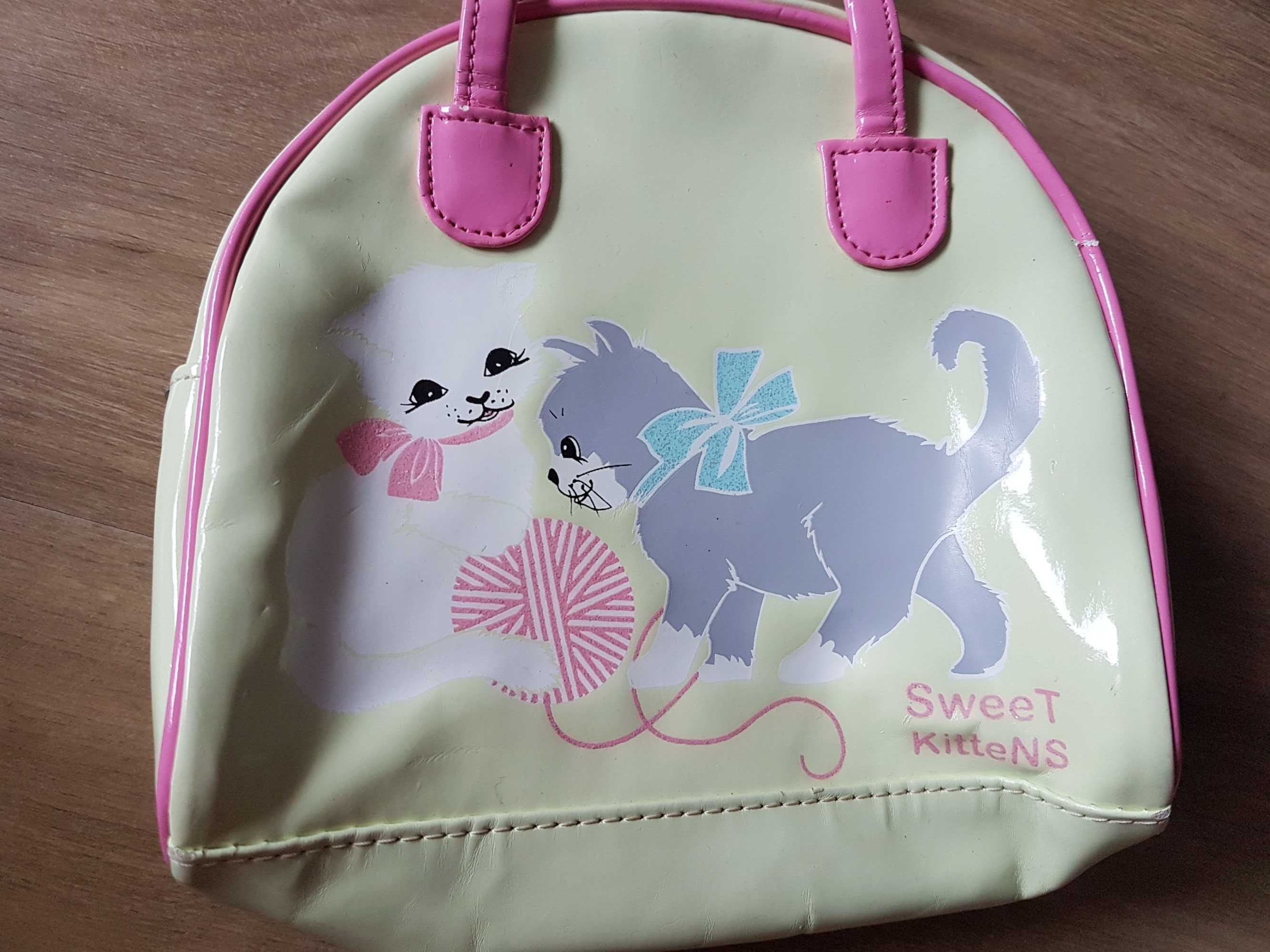 H&M lakierowana torebka do ręki z kotkami brokat Sweet Kittens