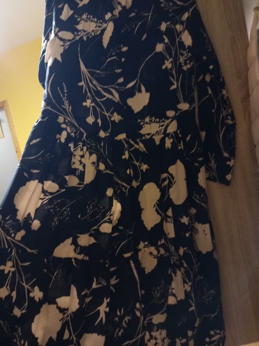 Szmizjerka sukienka długa jesień w kwiaty koszulowa midi maksi H&M S