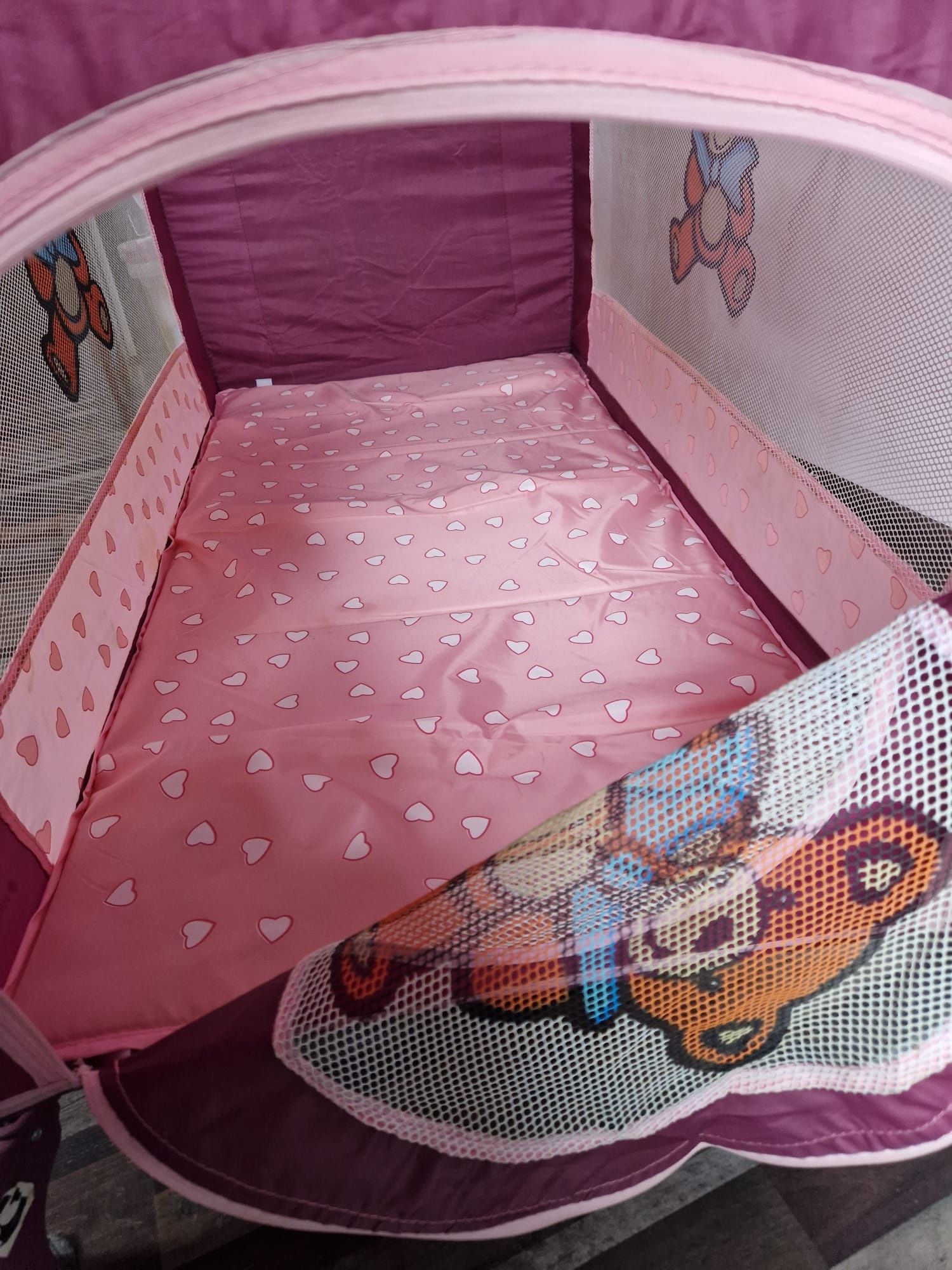 Łóżeczko różowe miś turystyczne składane sun baby