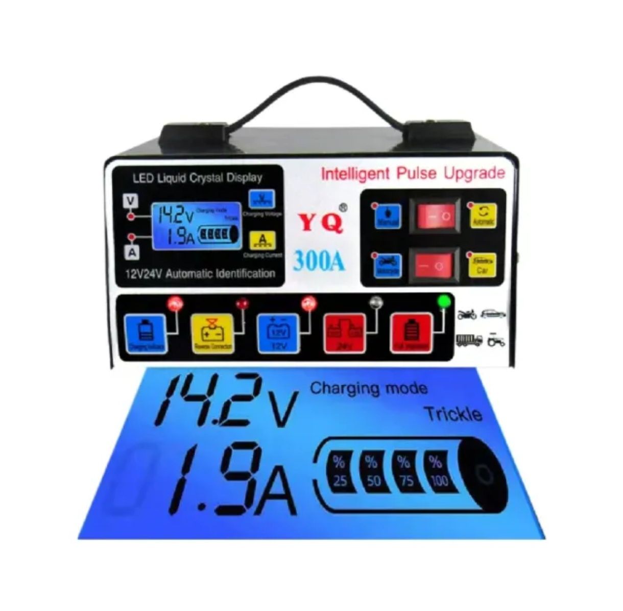 Carregador bateria carro, moto 12/24 volt