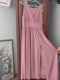 Suknia długa weselna różowa brokat