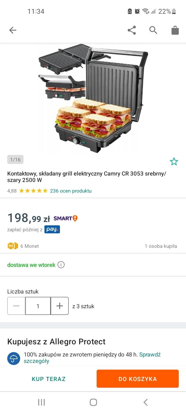 Grill elektryczny, opiekacz Camry CR 3053