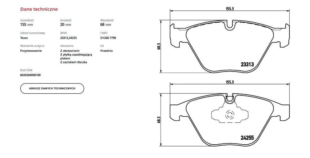 Klocki hamulcowe przód bmw f30 328i BREMBO NOWE