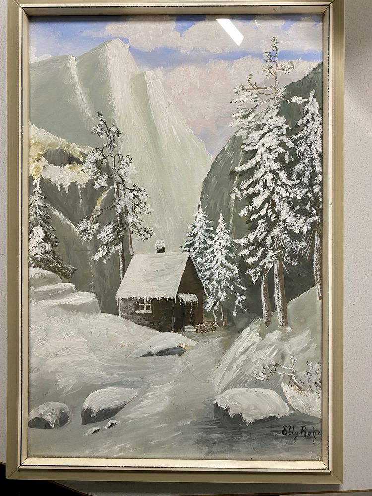 Obraz dom w górach z rama  29 x43 cm