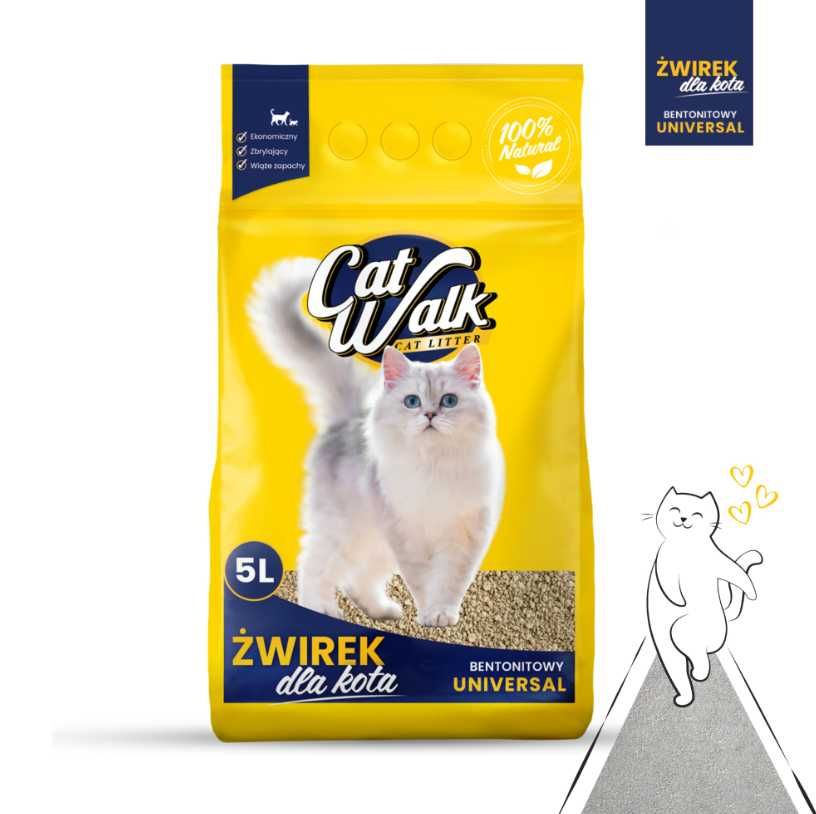 ŻWIREK DLA KOTA Bentonitowy 25L CatWalk Zbrylający Naturalny (-20%)
