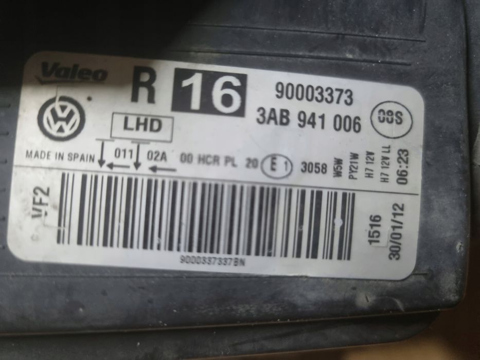 Vw passat b7 lampa prawa przód europa 3ab941006