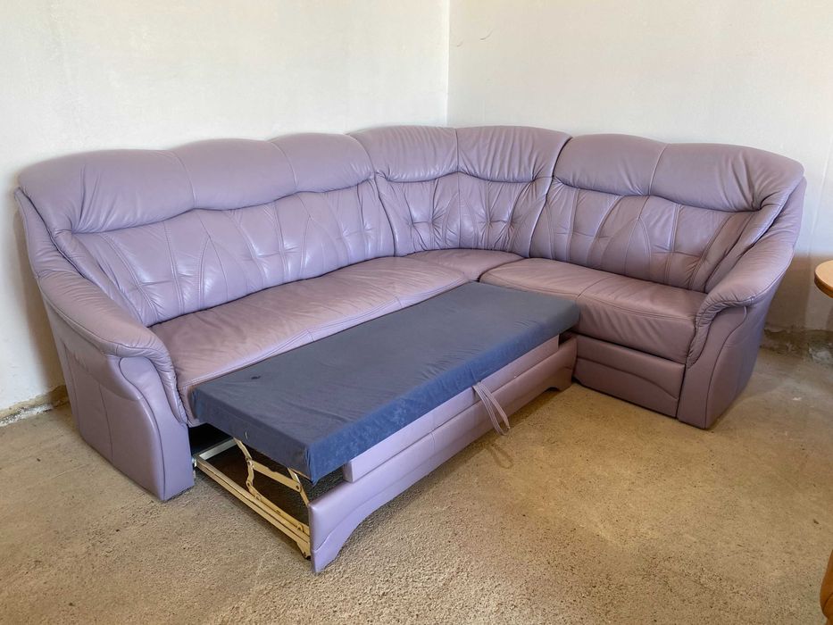 Шкіряний кутовий розкладний диван з натуральноі шкіри