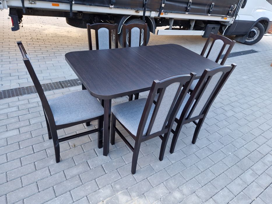 Nowe: Stół 80x140/180 + 6 krzeseł,  wenge + szary, dostawa cała POLSKA